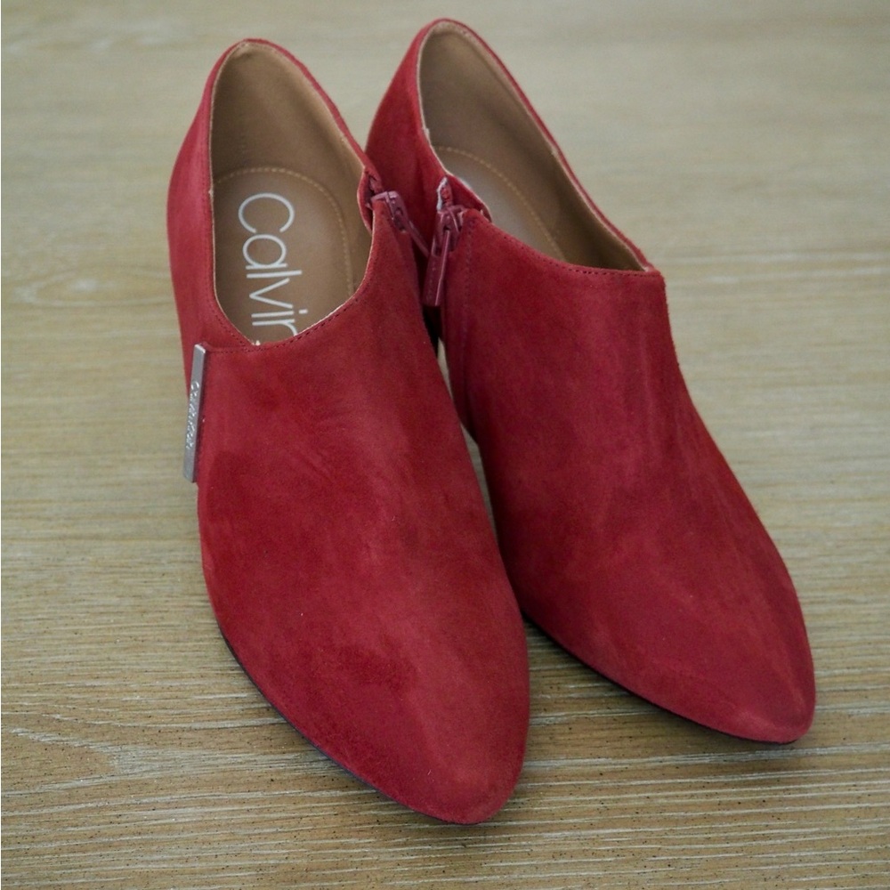 Calvin Klein Jeanna Red Suede Bootie High Heels, Size 8